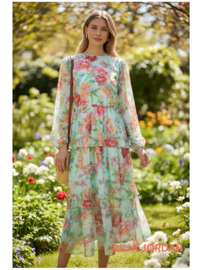 JULIA JORDAN Long Sleeve Beautiful Floral Tiered Maxi Dress SUMMER 4